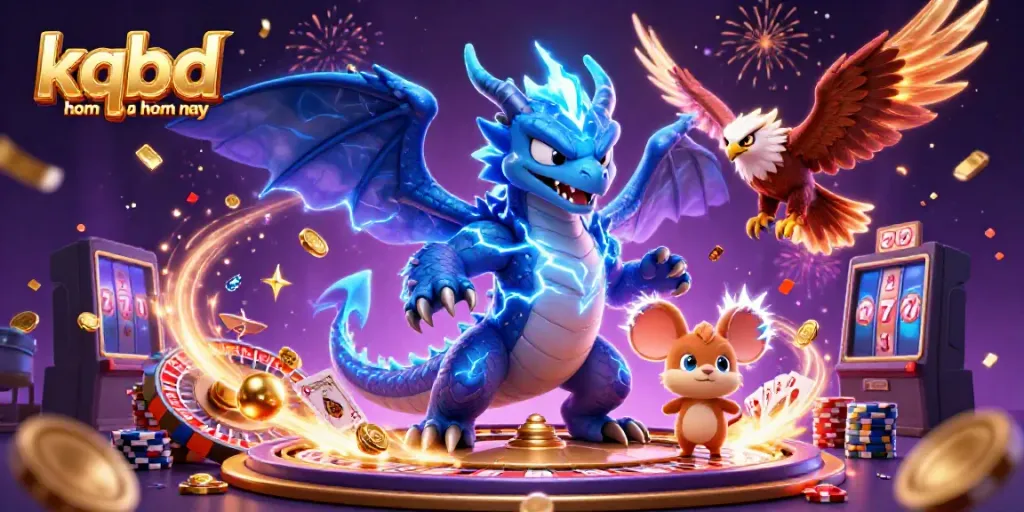 Experience thrilling soccer scores with kqbd hom qua hom nay as characters celebrate amidst gold coins and vibrant 3D elements.