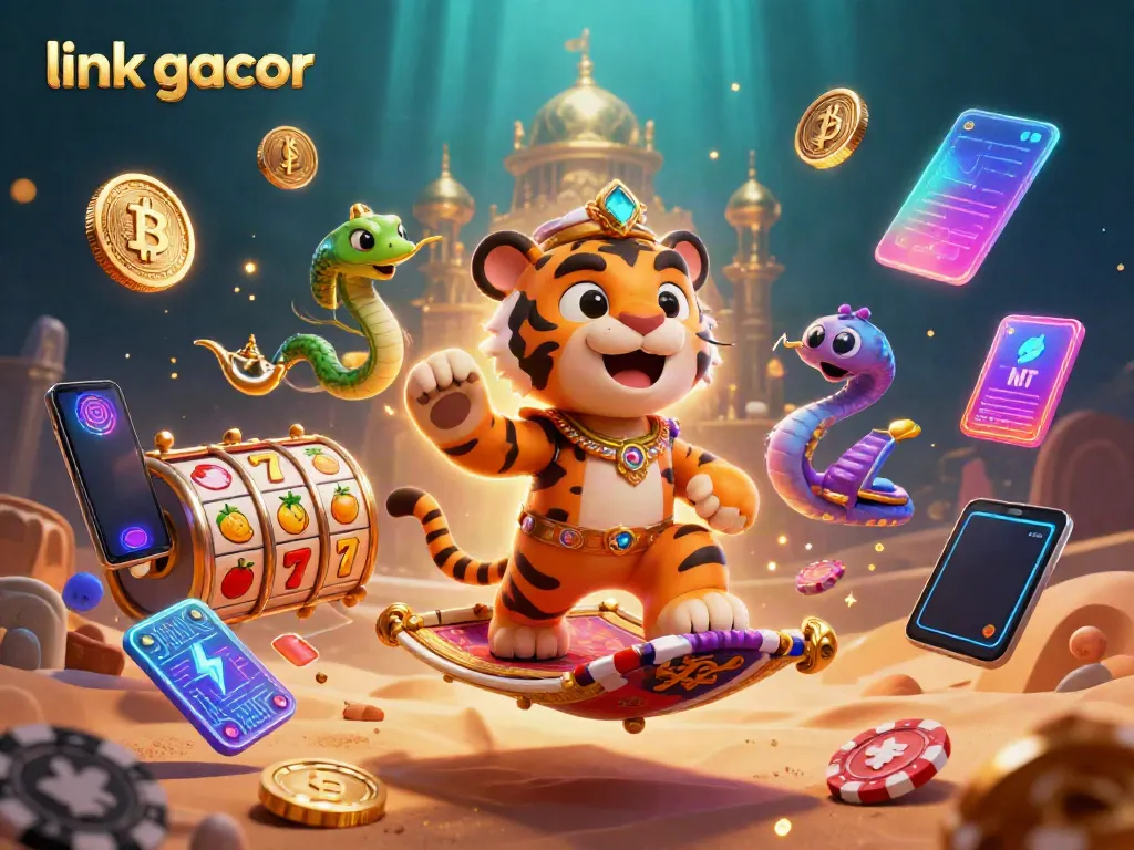 Experience the excitement of link gacor slots with a dynamic Arabian Nights-themed casino scene